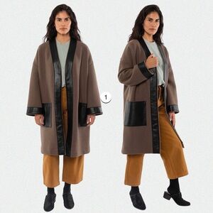 Los Angeles Apparel Wool Coat with Leather Trim, Otter, One Size